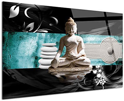 DECLINA Tableau Plexiglas DÉCORATION Bouddha Turquoise - Impression Verre Acrylique Zen - Décoration Murale pour déco Maison, Cuisine, Salon, Chambre, Bureau - 50x30 cm
