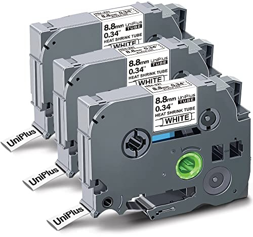 UniPlus 3x Ruban D'étiquetage pour Gaine Thermorétractable Compatible pour Brother Hse-221 Hse221 HS-221 9mm Ruban D'étiquettes pour PT-E300 PT-E300VP PT-E500 PT-E500VP PT1120 PTD200 Noir sur Blanc