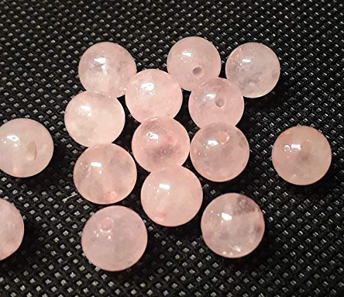 Perlas de Cuarzo Rosa 8 mm, 6 mm, 4 mm - Bola de Piedra Preciosa Con Agujero Para Enhebrar, Cadena (6 mm, 18 Unidades)