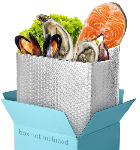 Amiff Foil Insulated Box Liners, 8 x 8 x 8 Inches. 50 Pack Thermal Box Liners for Frozen Food. Leakproof Insulated Shipping Bags for Food. Self-Seal Thermal Insulation Bag with Gusseted Bottom