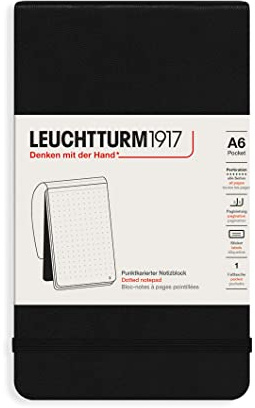LEUCHTTURM1917 364411 Bloc de notas Pocket (A6) 90 x 150 mm, Tapa Dura, 184 páginas numeradas, Negro, Puntos