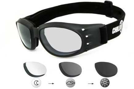 Chillout Rider® | Motorradbrille, Motorrad-Sonnenbrille, winddicht, Herren & Damen | antibeschlag, beschlagfrei, windabweisend, bruchsicher | HLT® Sicherheitsglas | Modell: CR008 (selbsttönend)