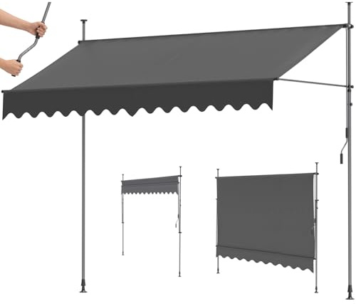 LIFERUN Klämmarkis utan borrning 350 cm med handvev balkong balkongmarkis markis solskydd vattentät UV-resistent justerbar höjd vattenavvisande terrasstak metall och polyester
