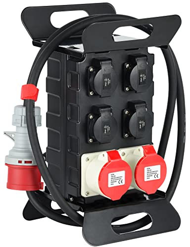 Electraline 60428 Tableau électrique de Chantier avec Interrupteur de sécurité RCD 30 mA, 4 Prises Schuko + 2 Prises industrielles CEE. Câble 2 M H07RN-F 5G2,5 mm² IP44