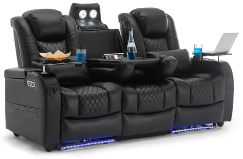 Airadlis Home Theater Seating Seats Dual Power Movie Theater Chairs Theater Recliner Sofa with 7 Colors Ambient Lighting, Lumbar Pillow, Side Pocket, Tray Table,Type-C USB Charge
