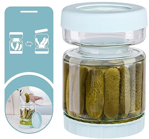WhiteRhino Gurkenglas zum Umdrehen,1,5L Glas Einlegeglas, with Strainer,Gurken Behälter,Einlegeglas zum Umdrehen, for Olive, Kimchi,Jalapenos,Auslaufsichere Luftdichte Deckel