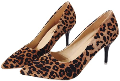 Holibanna Leopard Print High Heels for Women Pointed Toe Pumps Fashion Court Shoes 9.6 Inch Stylish Ladies Leopard Print Shoes for Party Work