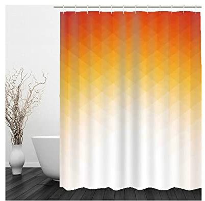 Bad Vorhang Vintage, Bad Vorhang 180x200 Rot Orange Mesh Form Duschvorhang Shower Curtains Polyester Badezimmer Dekoration