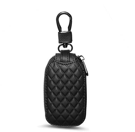 JNNJ Premio Custodia in Pelle Bovina per Chiavi Auto, Schermatura Del Segnale e Portachiavi Anti-Touch, Manicotti per Chiavi Universale per Le Chiavi Del Telecomando Dell'auto(Nero)