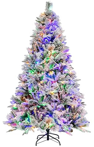 COSTWAY Albero di Natale Innevato 136/180/210 cm, Albero di Natale con 160/240/320 Luci LED, 472/850/1270 Rami di PE e PVC, 26/34/40 Pigne, Aghi di Pino e 8 Modalità di Illuminazione (180 CM)