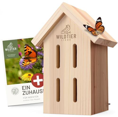 wildtier liebe Casa de mariposas – sin tratar y robusta, hotel de insectos mariposa de madera maciza resistente a la intemperie – Criar mariposas para el jardín