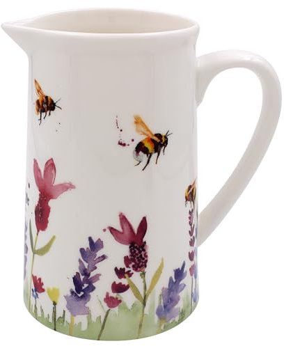 Lesser & Pavey Jennifer Rose Gallery Pichet britannique pour la cuisine et la maison | Joli pichet imprimé pour le lait, l'eau, le jus et d'autres besoins | Pichet lavande et abeilles pour la maison