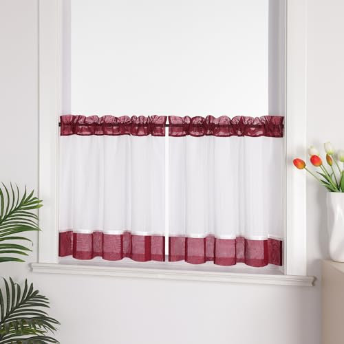 Joyswahl Leinenoptik Scheibengardine im Landhausstil »Jasmin« Cáfe Gardinen Transparent Kurz Küchengardinen Bistrogardinen Wohnzimmer Rot HxB 60x90cm 1 Stück