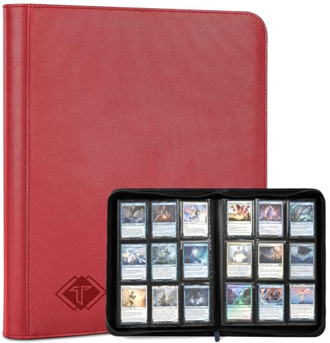 Trading Card Binder, Card Binder Album Folder Book Fit for MTG Baseball Football Sports Cards, Easy to Use Card Collection Binder (Red, 432 Pockets)
