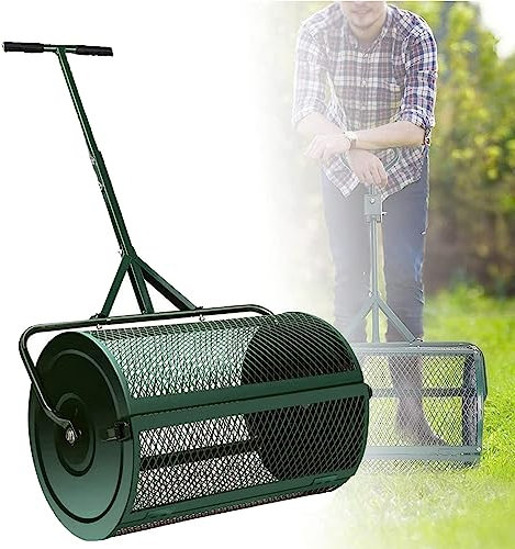 OSBELE Esparcidor de abono de 24, esparcidor de turba con Mango en T Mejorado, esparcidor de Malla metálica liviano y Duradero para sembrar,Green-Separate40x60cm