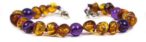 Baby J's - Bracelet/Bracelet de cheville - Bracelet en ambre premium réglable - Fabriqué à la main avec 100% d'ambre de la Baltique, Réglable, Pierre Soie Plastique