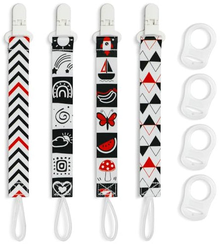 Suofuolef 4 Pack Schnullerband Baby, Baby Schnullerkette Set mit Adaptern, Schnuller Clips für Neugeborenen Geburt & Taufe Geschenk