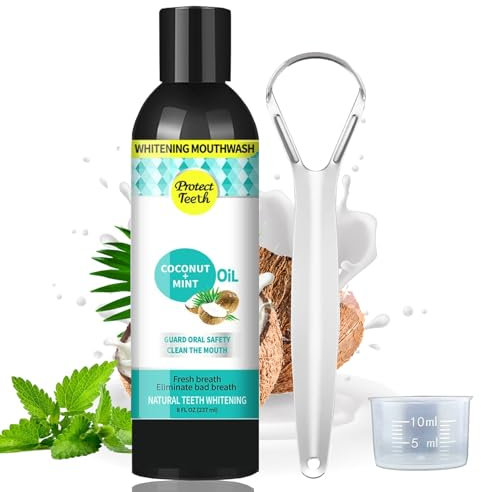 Kokosöl Mundspülung für Zähne, Ölziehen mit Zungenschaber, Natürliche Mundreinigung für frischen Atem, gesunde Zähne und Zahnfleisch, ohne Alkohol, für strahlend weiße Zähne und gegen Mundgeruch