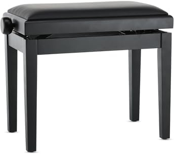 GEWA Piano Bench Deluxe Vinilo - Negro Mate - Madera Maciza - Funda de Asiento de Vinilo - Asiento 52x30cm - Altura Regulable - Fijación de Alta Resistencia - Carga de Rotura 2t