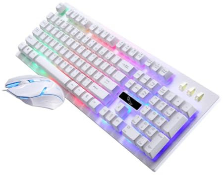 Homoyoyo 1ensemble Clavier Et Souris De Jeu USB Filaire Lumineux Ensemble Mécanique Ergonomique pour Pc Gamer Kit avec Sensation Mécanique Et Design Rétroéclairé