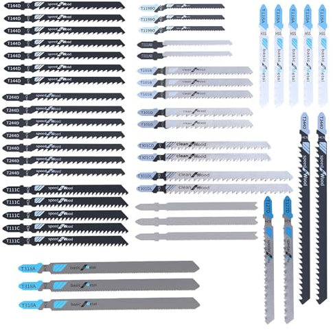 Meichoon Hoja de Sierra de Calar 48PCS Surtido Mango en T Hojas de Sierra de Calar Universal Dientes Medianos Finos HCS/HSS para Cortar Madera Plástico y Metal DC610