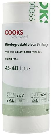 Cooks Professional Pack of 25 Biodegradable Compostable Bin Bags | 45-48L | Eco-Friendly Plant-Based Garbage or Recycling Liners for Home, Kitchen, Food, Garden or General Waste Disposal