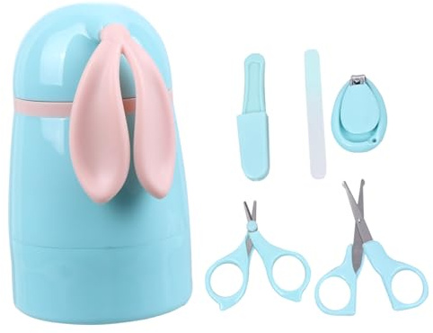 OFFIGAM Set de Corte de Uñas para Ñiño Azul, Kit de Manicura 5 Piezas Cortauñas, Limas y Tijeras, Seguro y Portátil para Cuidado de Uñas Infantiles en Recién Nacidos