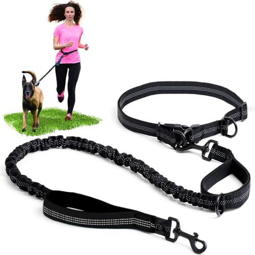 XFSRG Correa Perro Manos Libres Reflectante con Cinturón Ajustable Correa Larga Perro para Correr Entrenamiento y Paseos Correa Antitirones Perro Resistente