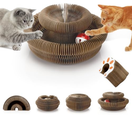 Lociban Magic Organ Griffoir pour Chats, Cat Scratching Board Jouet à Griffer Interactif avec Balle Cloche, Pliable Carton Ondulé Tapis à Griffer
