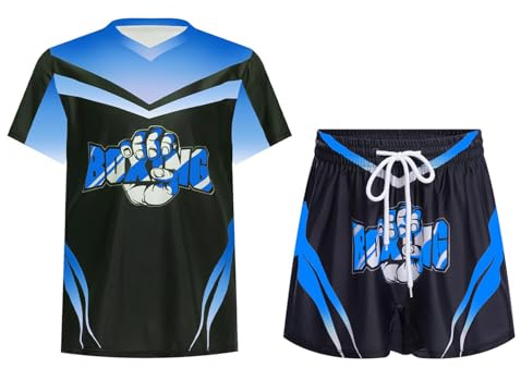 Oyolan Barn pojke boxningsshorts och T-shirt boxningsset Muay Thai MMA kickboxning 5–16 år, B ljusblå, 11-12 år