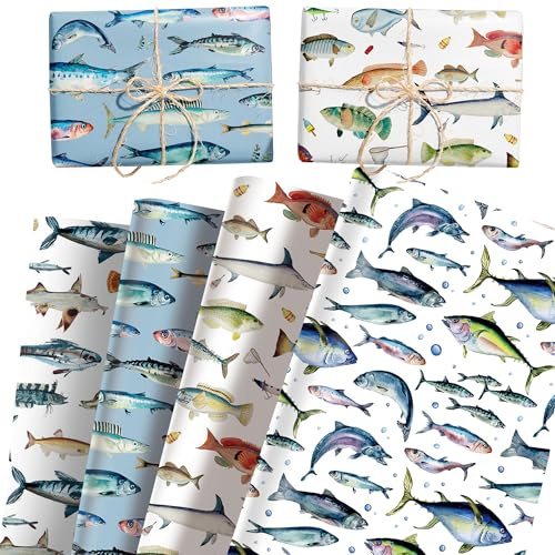 12 hojas de papel de regalo con motivo de peces 6858 x 508 mm papel colorido para babyshowers fiestas de cumpleaños manualidades DIY
