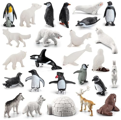 AZIDWERYQ 26 Unids/Set Figuras de Animales Polares para Niños, Figuras de Animales Polares de Plástico Realistas, Juguetes de Pequeños para Niños Educativos Tempranos, de para Cupca