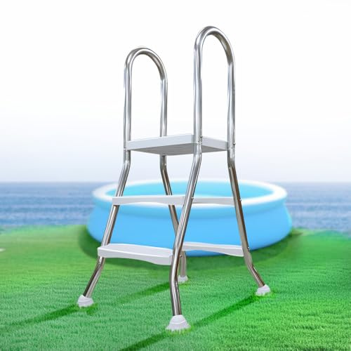 Errzom Escalera de Piscina de Doble Cara con Estructura de Acero para Piscinas Elevadas, Escalera de Piscina de Doble Cara de 2 Peldaños para Piscinas de 85 cm, Capacidad 250 kg,85cm