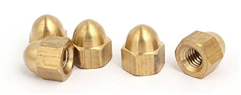 Sourcingmap 5pcs M6 Female Thread Nut DIN1587 Dome Cap Head Hex Brass Tone
