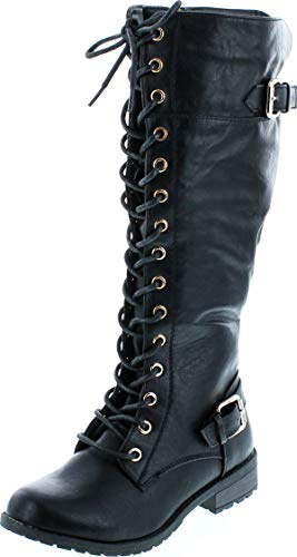 Forever Link Mango 27 Womens Knee High Buckle Riding Boots,Black,6