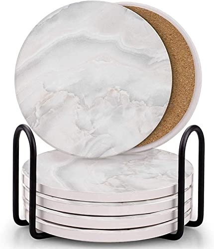 Sottobicchieri con supporto, Qveetry set di 6 sottobicchieri assorbenti, sottobicchiere in ceramica, base in sughero, sottobicchiere per la decorazione della casa, tavola, sottobicchieri da bar