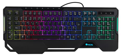 NGS GKX-450- Teclado Gaming de Membrana con Luces RGB, QWERTY Italiano, Programable, 19 Teclas Multimedia, Cable 1,8m, Negro