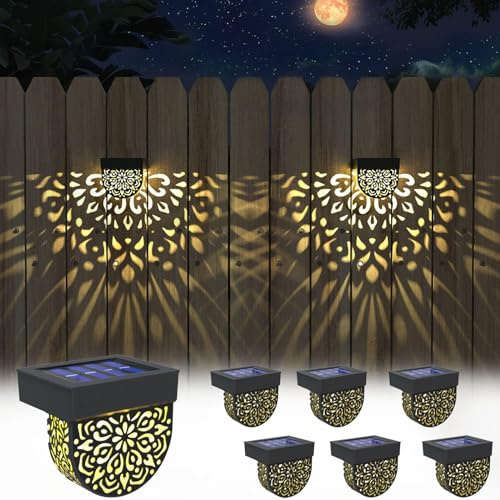EKQ Solar Fence Lights 6 Pack Solar Deck Step Wall Lights Outdoor Waterproof LED Decorations Warm Yellow Light Decorative Lighting for Garden, Front Door, Backyard (Black 1)