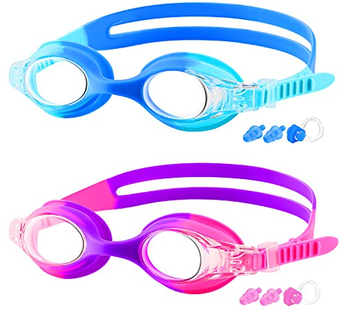COOLOO Kids Swim Goggles, 2 Pack Swimming Goggles for Boy and Girls No Leaking Anti-Fog Waterproof Goggles for Kids 3-15
