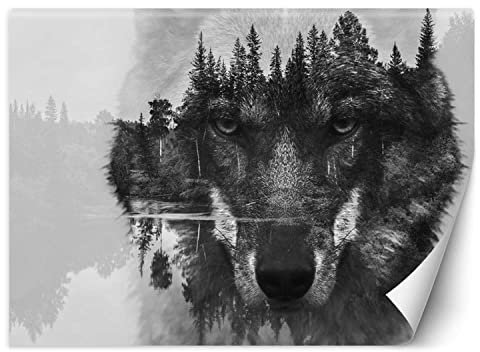 Luxury Fototapete Wolf Wald Nebel 200x140 cm XXL Wandtapete Tapeten Wohnzimmer Schlafzimmer Jugendzimmer Büro Flur Hotel Spa Moderne Design Wand Dekoration See Natur Tier Grau