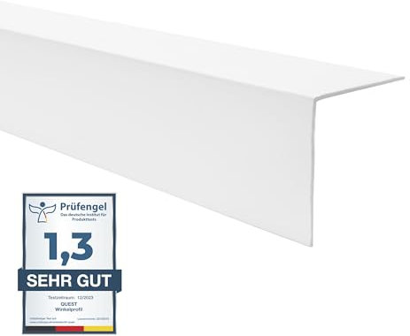 QUEST Profilé de Protection des Bords en PVC Rigide 100cm – Cornière d’Angle pour Mur ou Meuble – Finition de Coin Résistante – Blanc, 40x40mm
