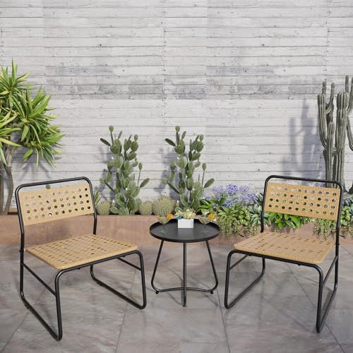 casa.pro Set da Bistrot Tavolino e 2 Sedie da Esterno Arredo Bistrò Set Mobili da Patio Balcone Terrazza Set da Caffè all'Aperto - Polyrattan Beige