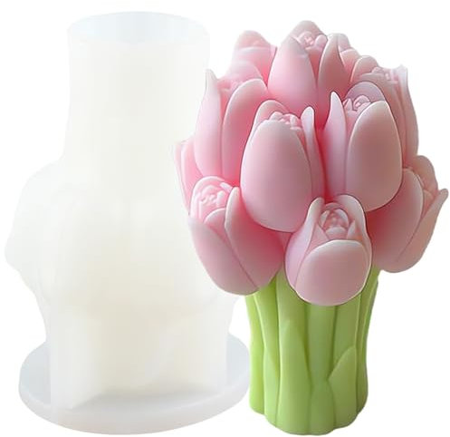 XIAOSHUI Moules en silicone pour bouquet de tulipes - Moules à bougies en résine époxy pour la fabrication de bougies, la décoration de la maison, les bougies en résine et argile