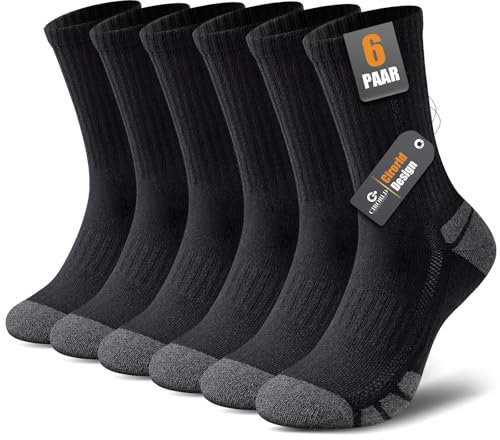 Cirorld Socken Herren Damen, 6 Paars Baumwolle Tennissocken, Warm Arbeitssocken mit Gepolstert, Atmungsaktiv Weich Wandersocken Trekkingsocken, Lange Rutschfest Sportsocken 39-42, Schwarz
