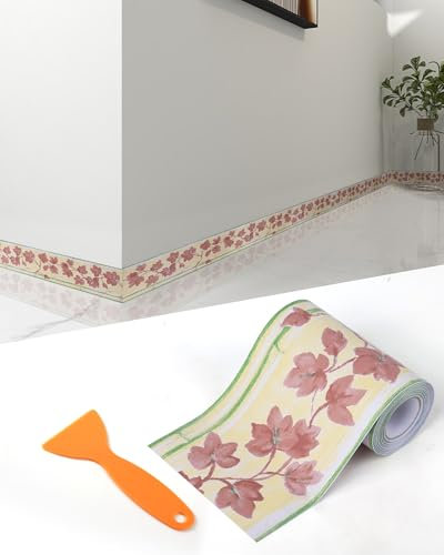 FBBULES PVC Bordüre Selbstklebend Tapetenbordüre Wandtatoo Natürlicher Stil für Küche Badezimmer Wandaufkleber für Decken Boden Wand Dekoration
