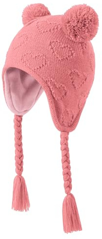 KAKU NANU Baby Hats Beanie Winter Bobble Earflap Hat Toddler Cute Pom Pom Hat Warm Pink Fleece for Baby Boys and Girls 1 2 Years