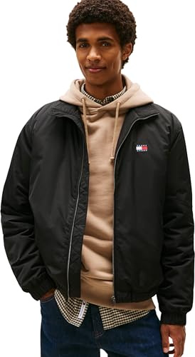 Tommy Jeans Uomo Giacca da Mezza Stagione Essential Padded con Colletto alla Coreana, Nero (Black), XL