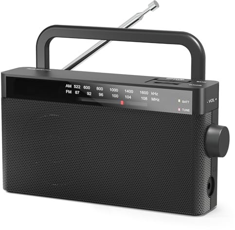 Radio Portable, Petite Radio AM/FM, Transistor Radio avec Prise Casque 3,5 MM, Alimentée par Courant Alternatif et Batterie, Radio Adaptée pour Camping/Marche/Cuisine et Les Situations d'urgence