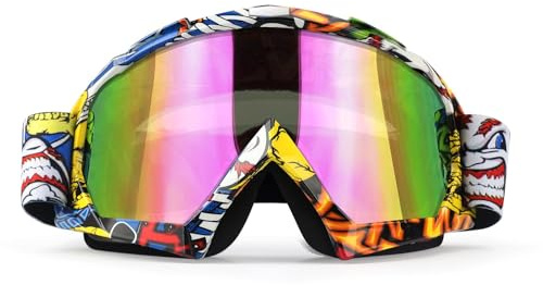 4-FQ Occhiali da Moto Cross, Occhiali ATV Dirt Bike, Occhiali di Protezione di Sicurezza Regolabili, Occhiali da Sci Anti-UV Antiappannamento Antivento per Attività all'aperto (Camouflage Giallo)