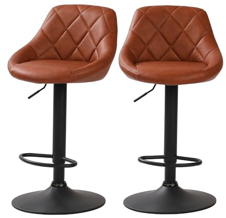 Millhouse DM585 Modern Bar Stools Set, Leatherette Exterior, Adjustable Swivel Gas Lift, Black Footrest for Breakfast Bar, Counter, Kitchen (DM585 Zamaro Brown)